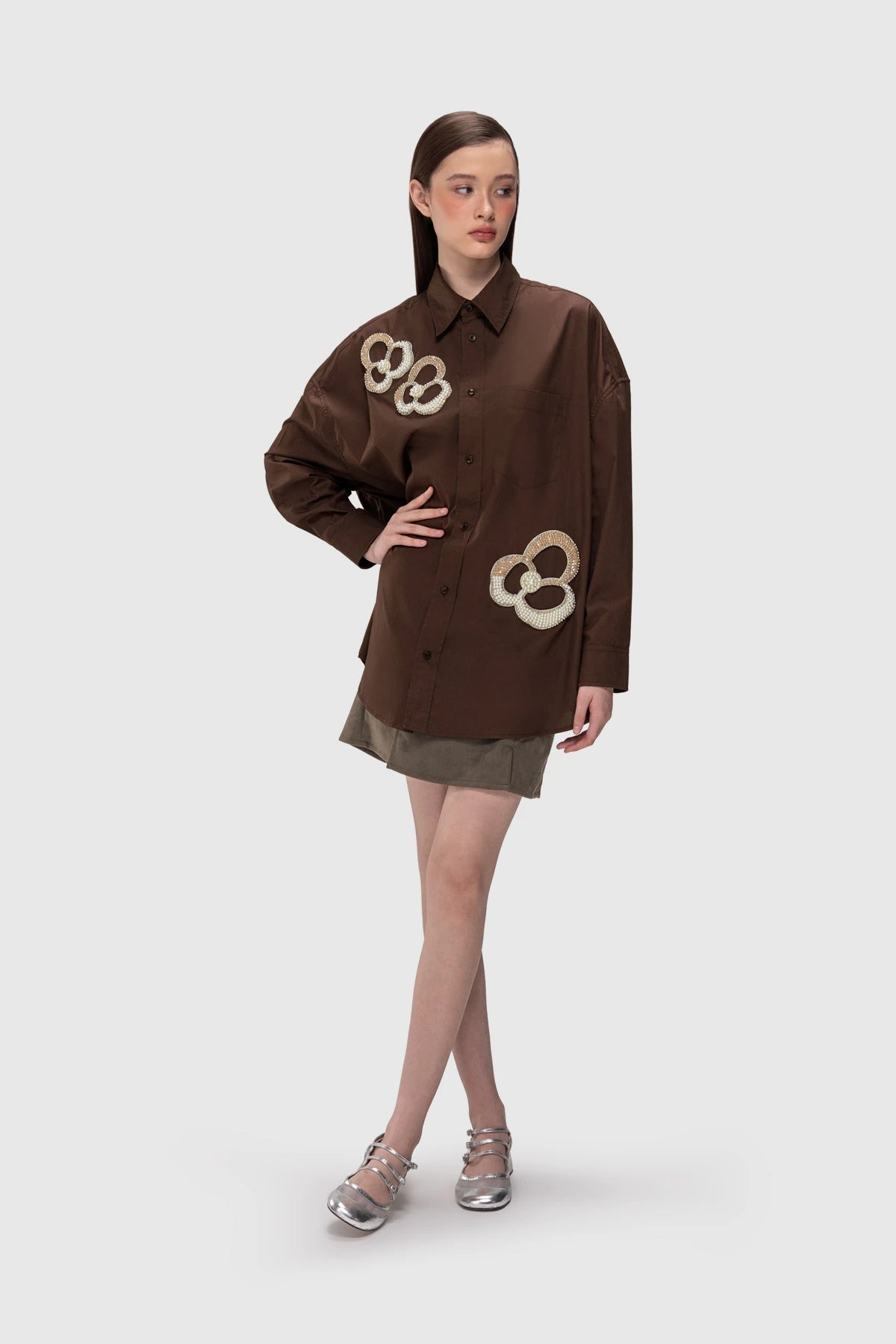 Tyla Beads Shirt - Toffee