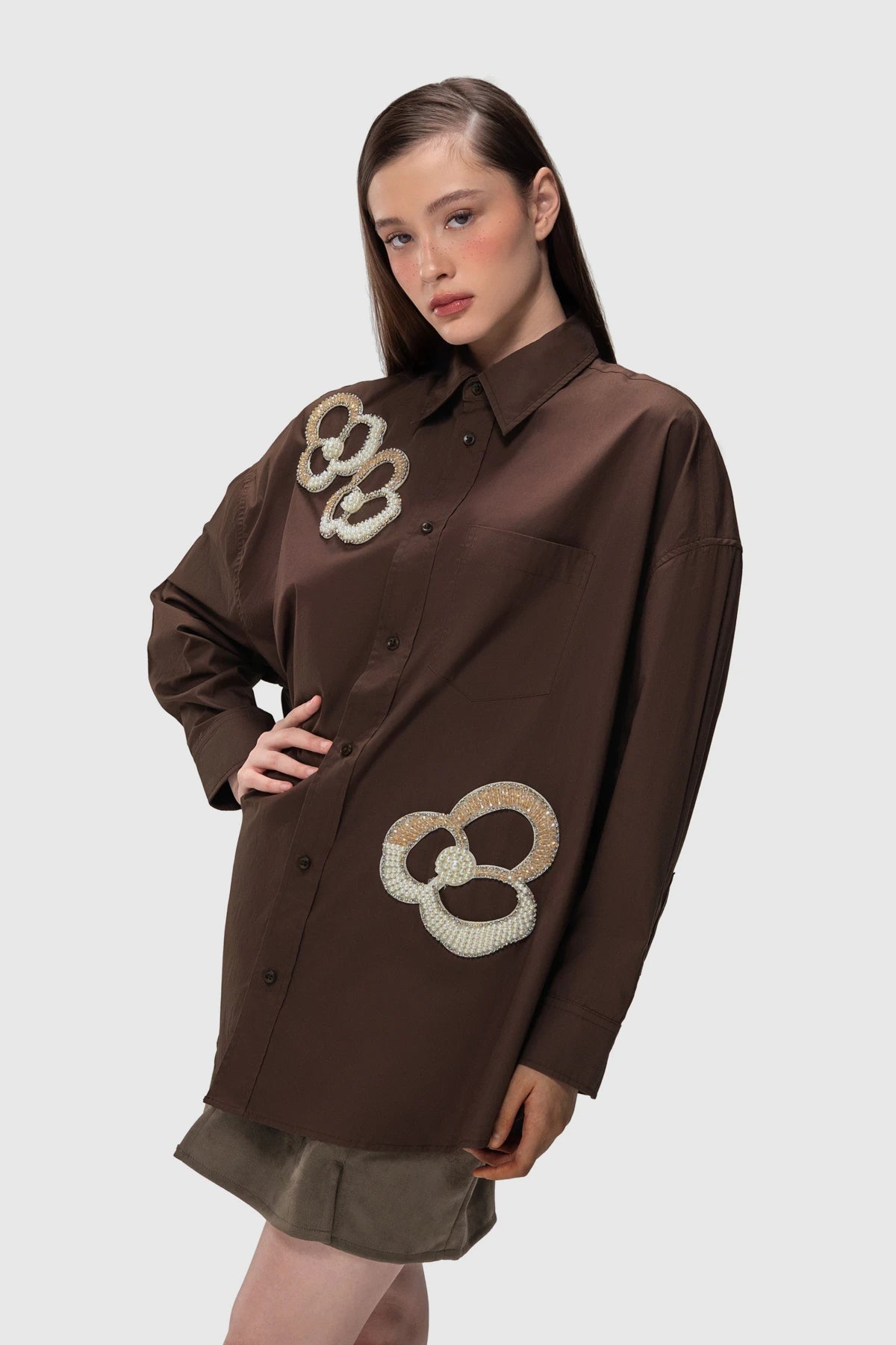 Tyla Beads Shirt - Toffee