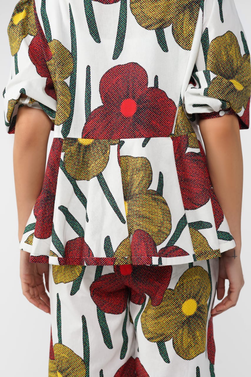 Cerise Peplum Outer - Tropical