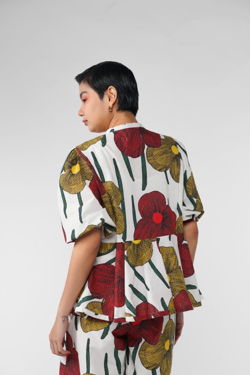 Cerise Peplum Outer - Tropical