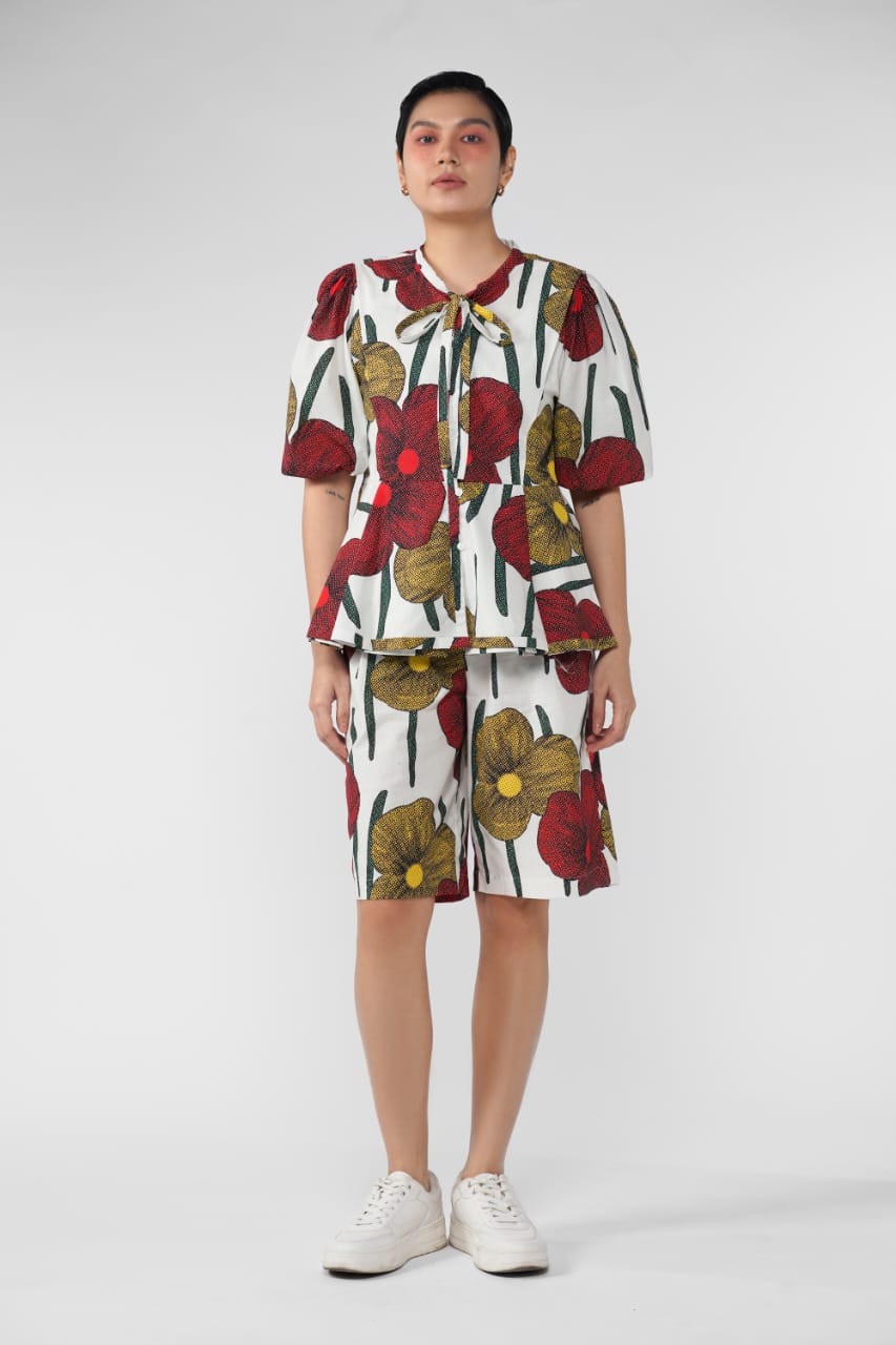 Cerise Peplum Outer - Tropical