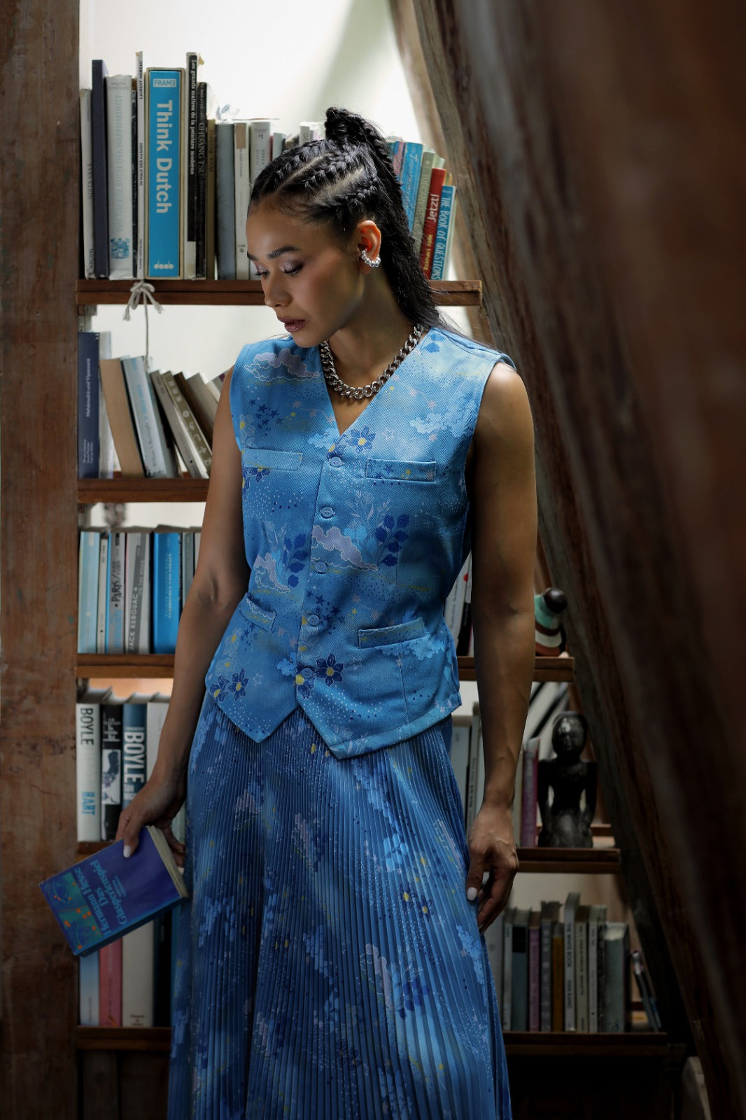 CALLA X ADINIA POCKET DENIM VEST IN BLUE