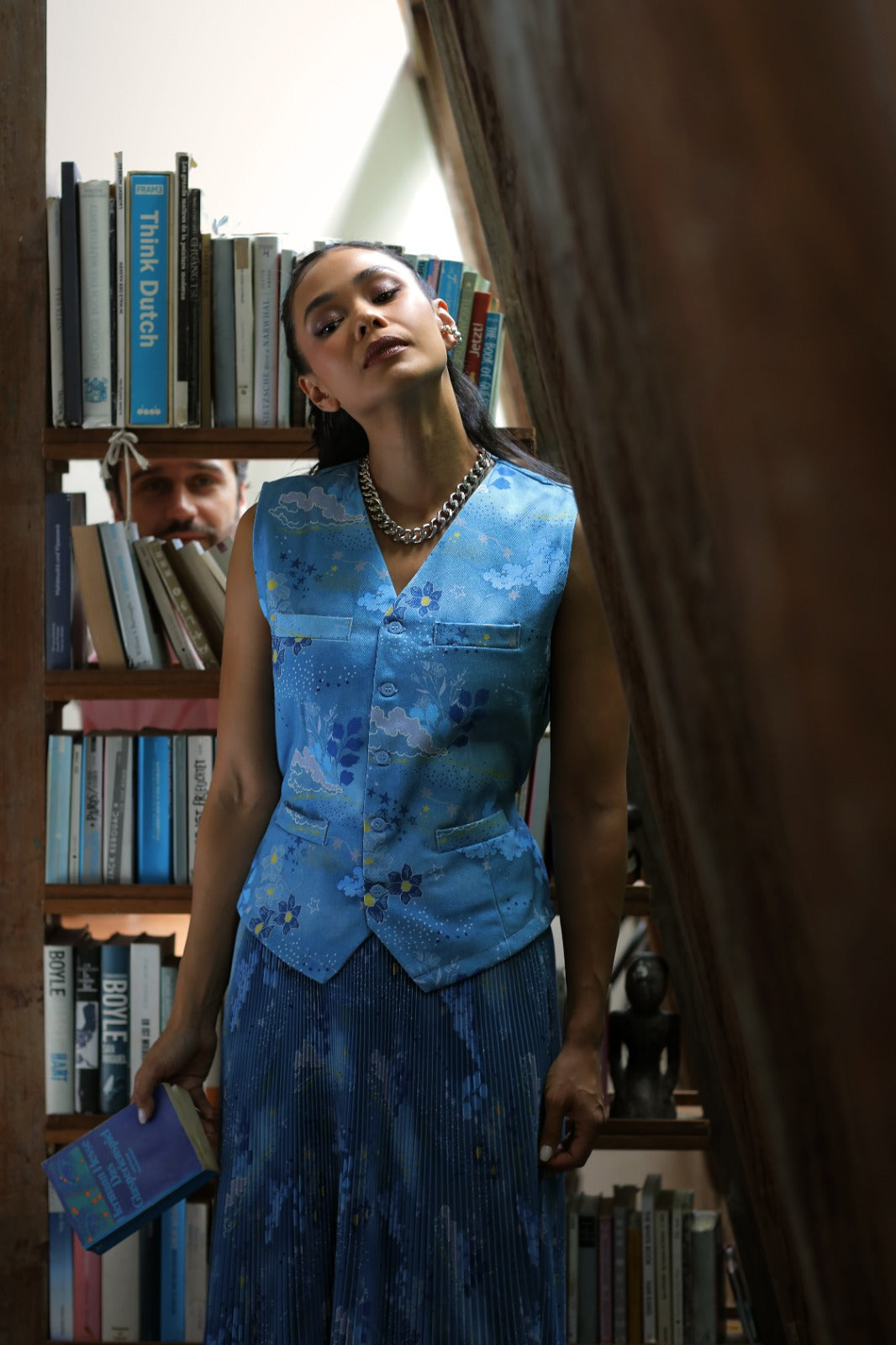 CALLA X ADINIA POCKET DENIM VEST IN BLUE