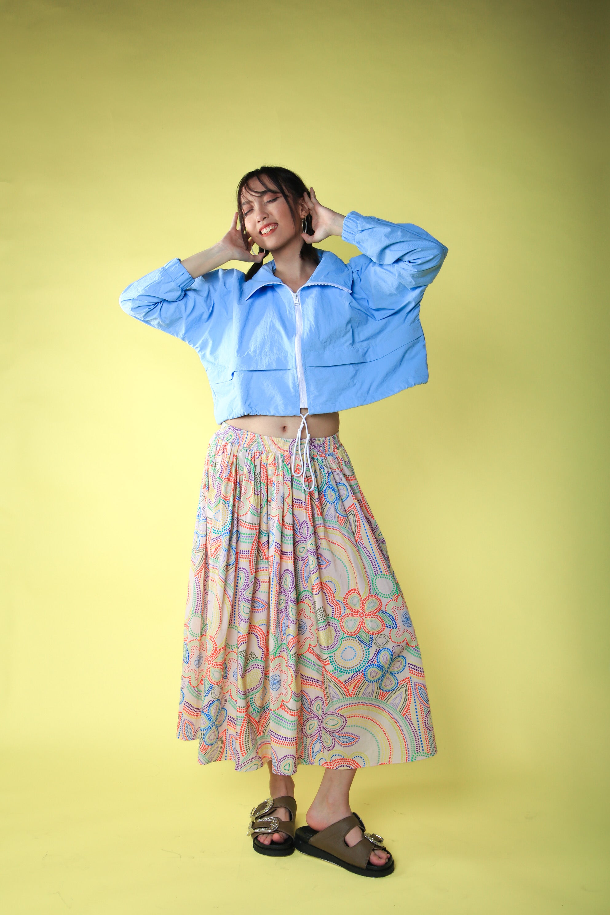 BASIC BLUE NYLON CROP JACKET