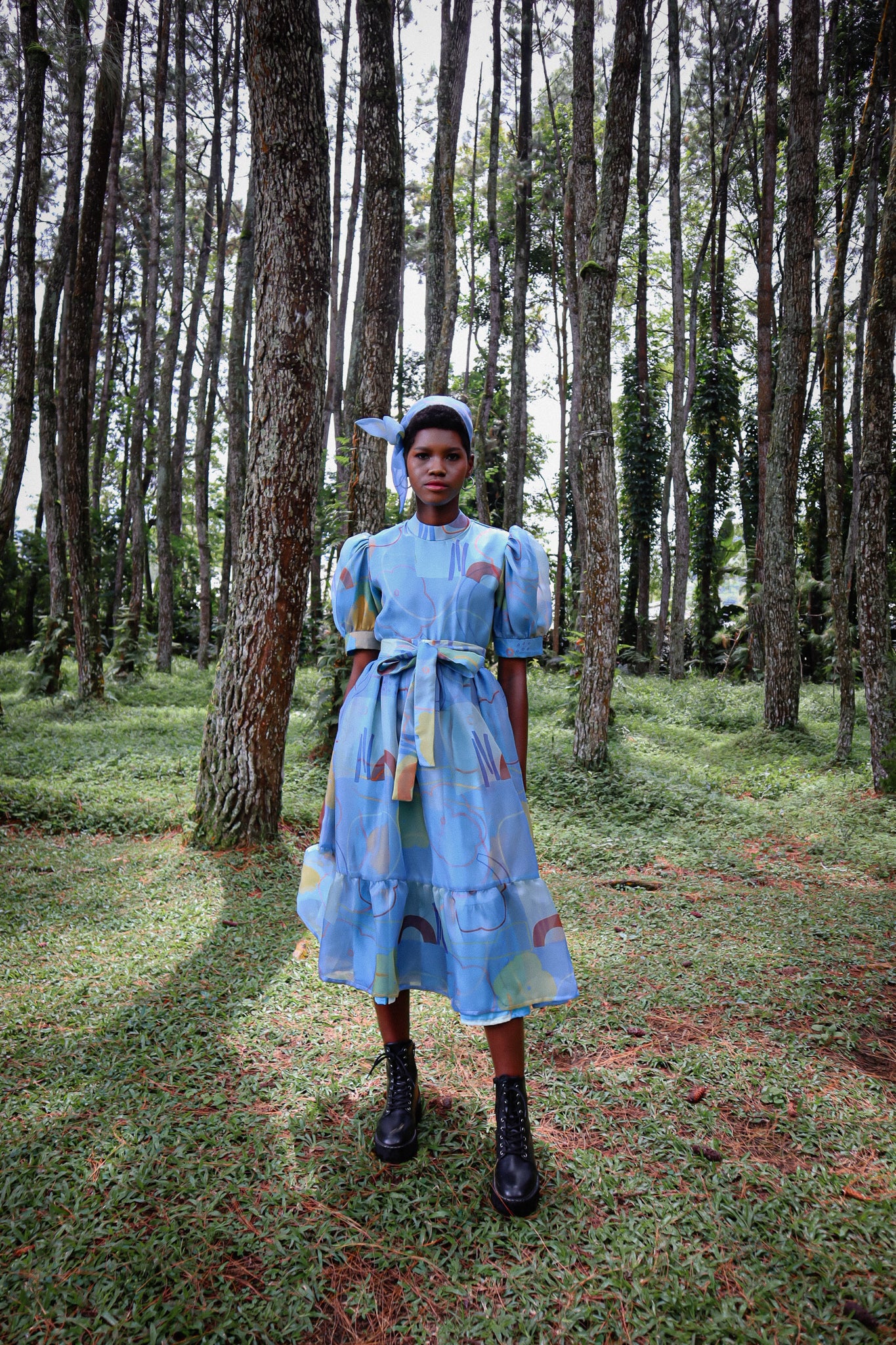 BEAU BLUE FLARE ORGANZA DRESS