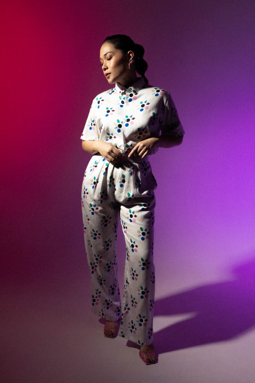 WHITE SEED PALAZZO PANTS