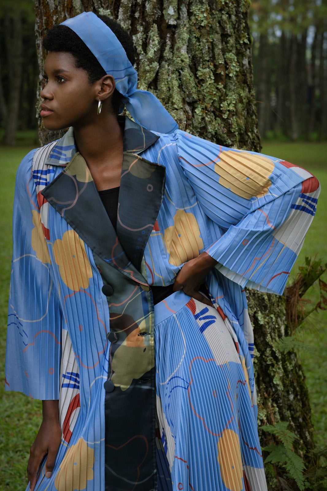 BEAU BLUE PLEATS TRENCH COAT