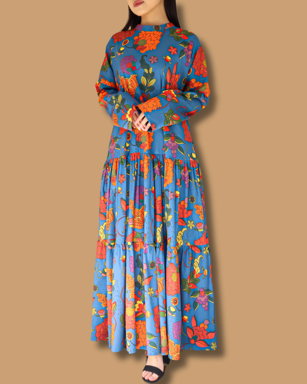 FLORAL BLUE MAXI LONG DRESS