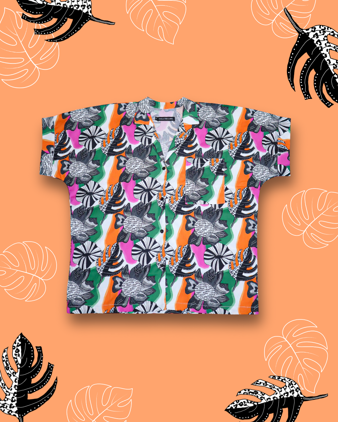 BLACK MONSTERA OVERSIZED SHORT SHIRT