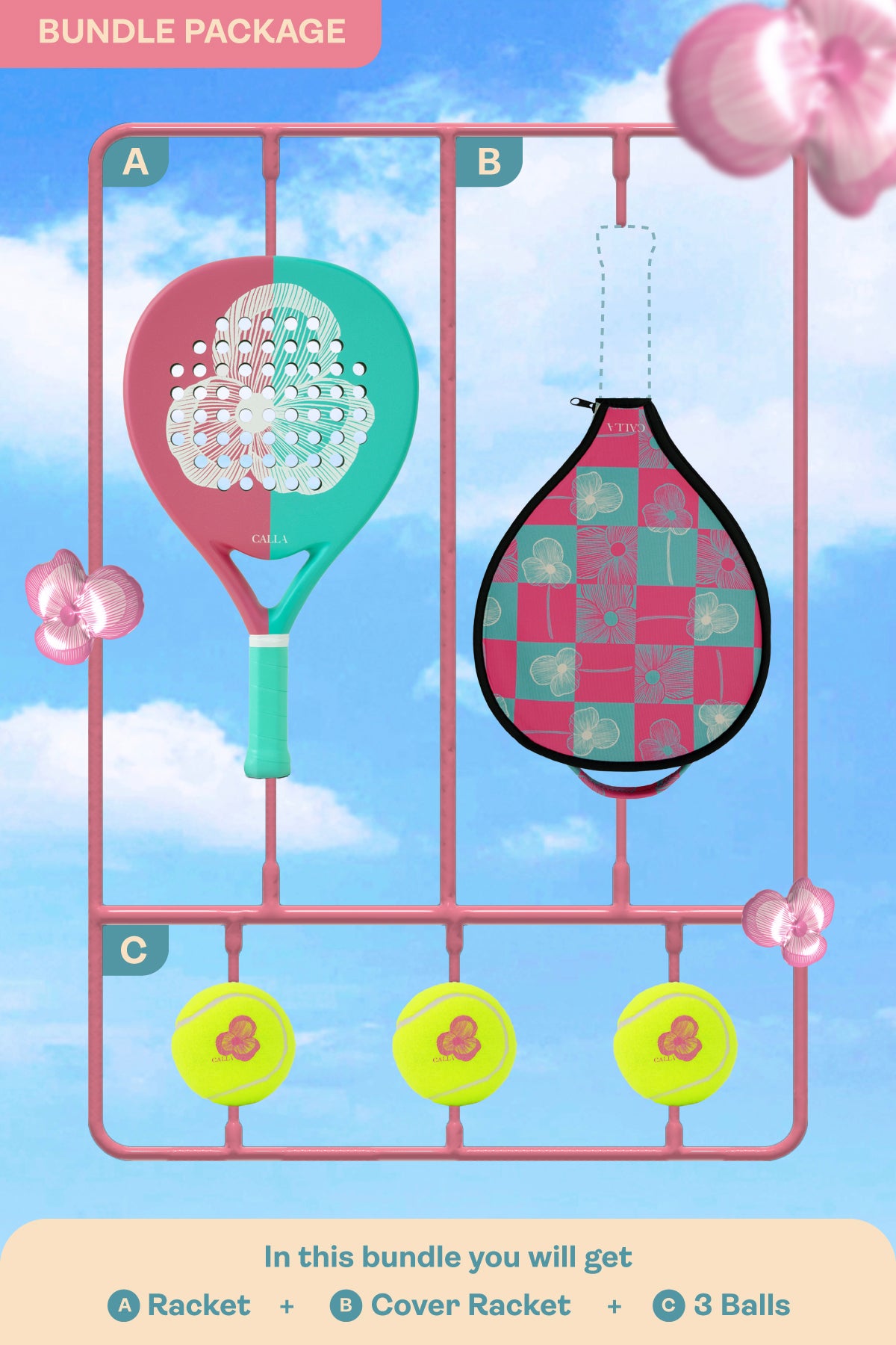 Bundling Padel Racket and Cover - Pink