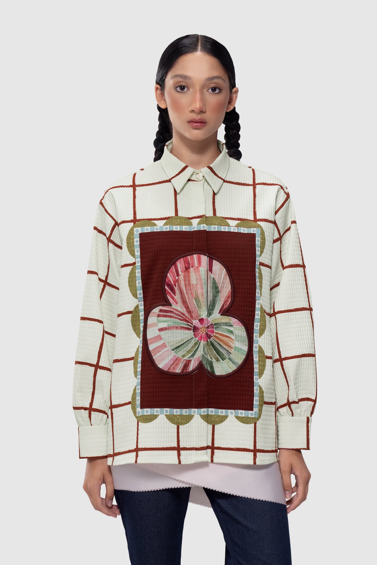 Cadre Embroidery Shirt - Ruby