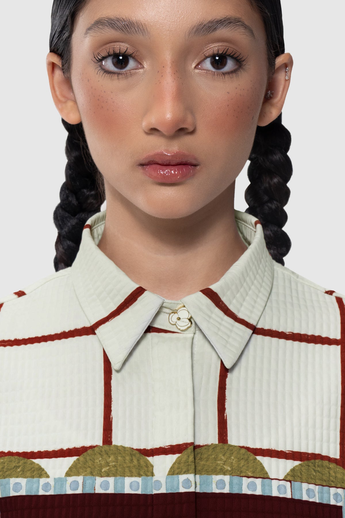 Cadre Embroidery Shirt - Ruby