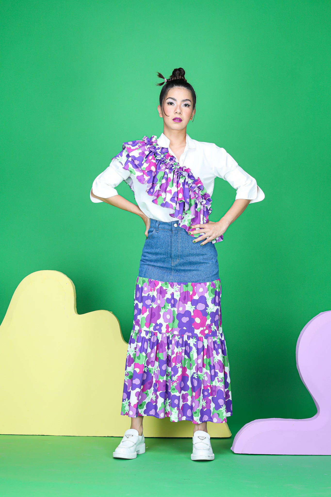 ANEMONE DENIM RUFFLE SKIRT
