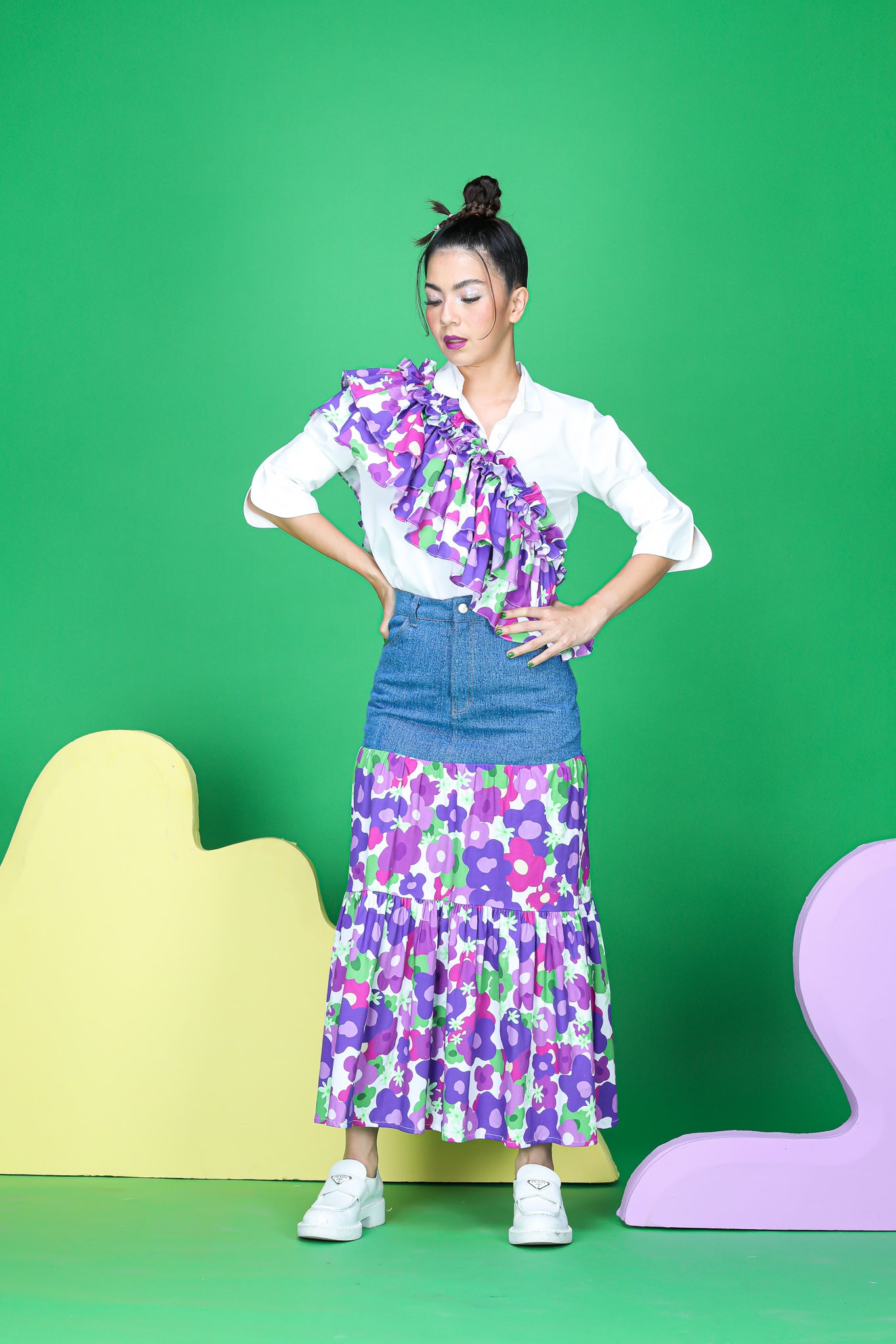 ANEMONE DENIM RUFFLE SKIRT