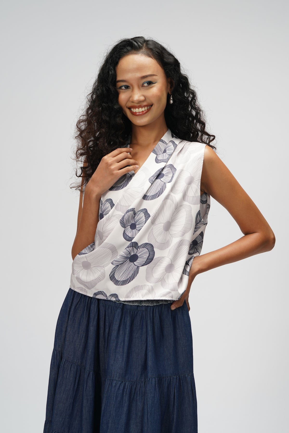 Chloe Draped Blouse - Ash