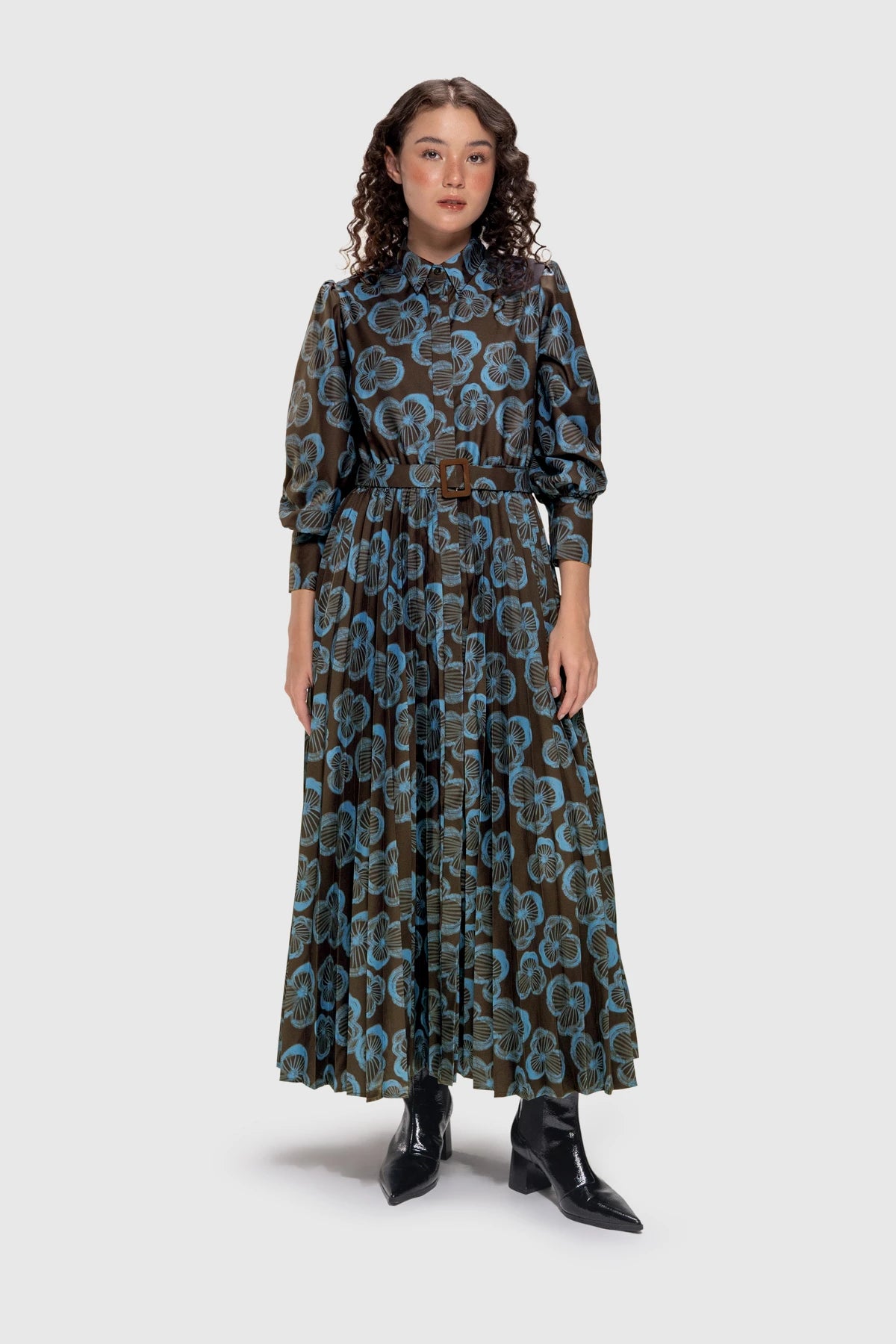 Daphne Pleated Dress - Truffle