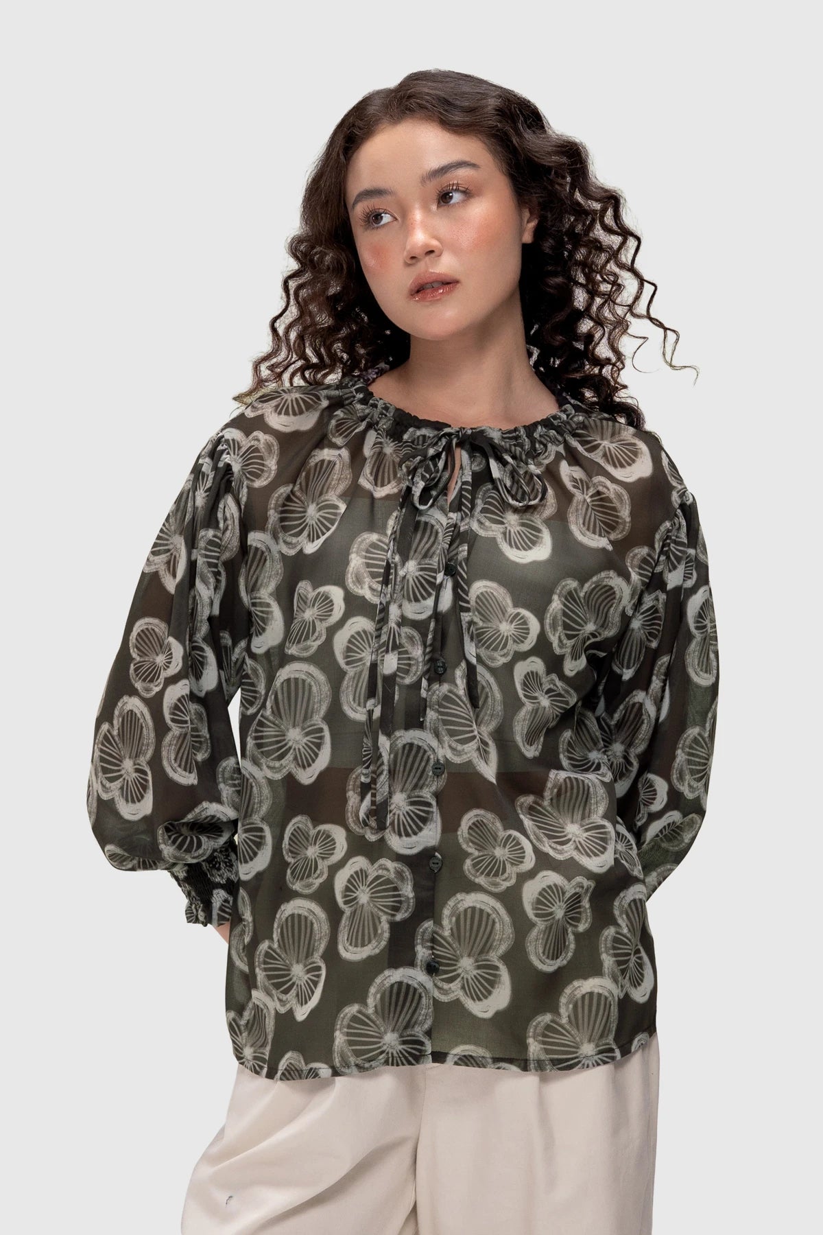 Dolce Tie Neck Shirt - Oat
