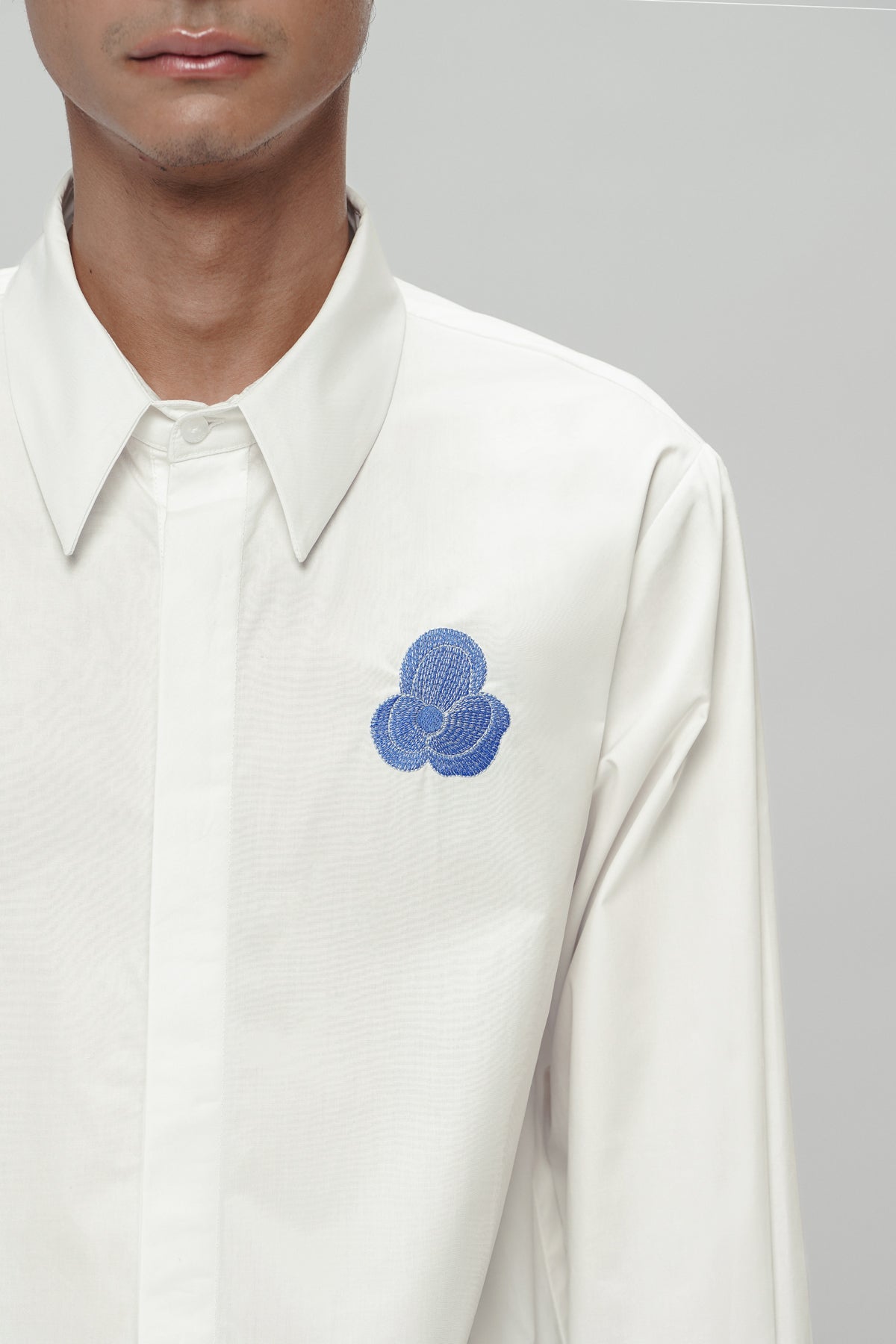 Embroidery Cotton Shirt - Blue Floral