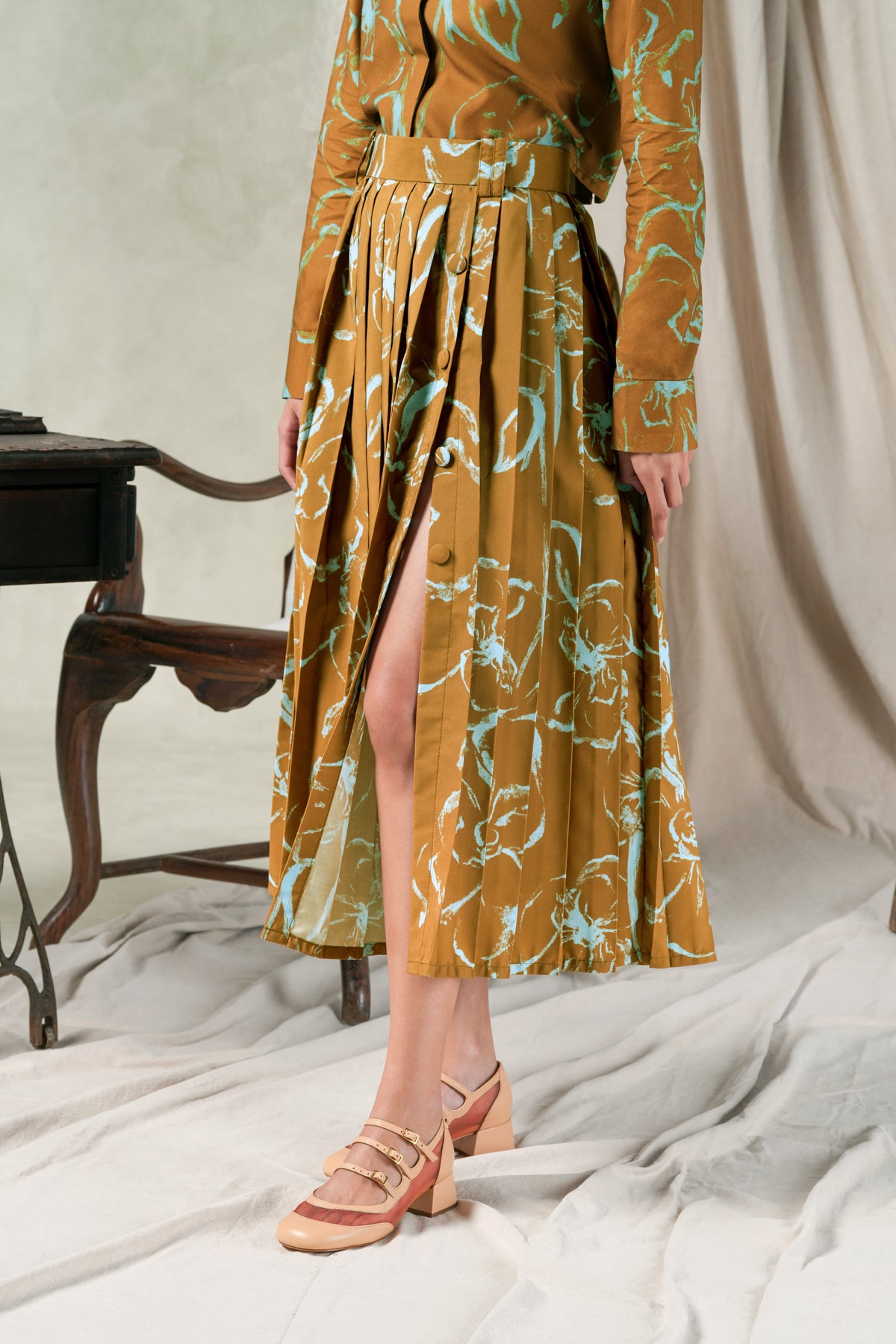 Fioren Pleated Skirt - Ochre