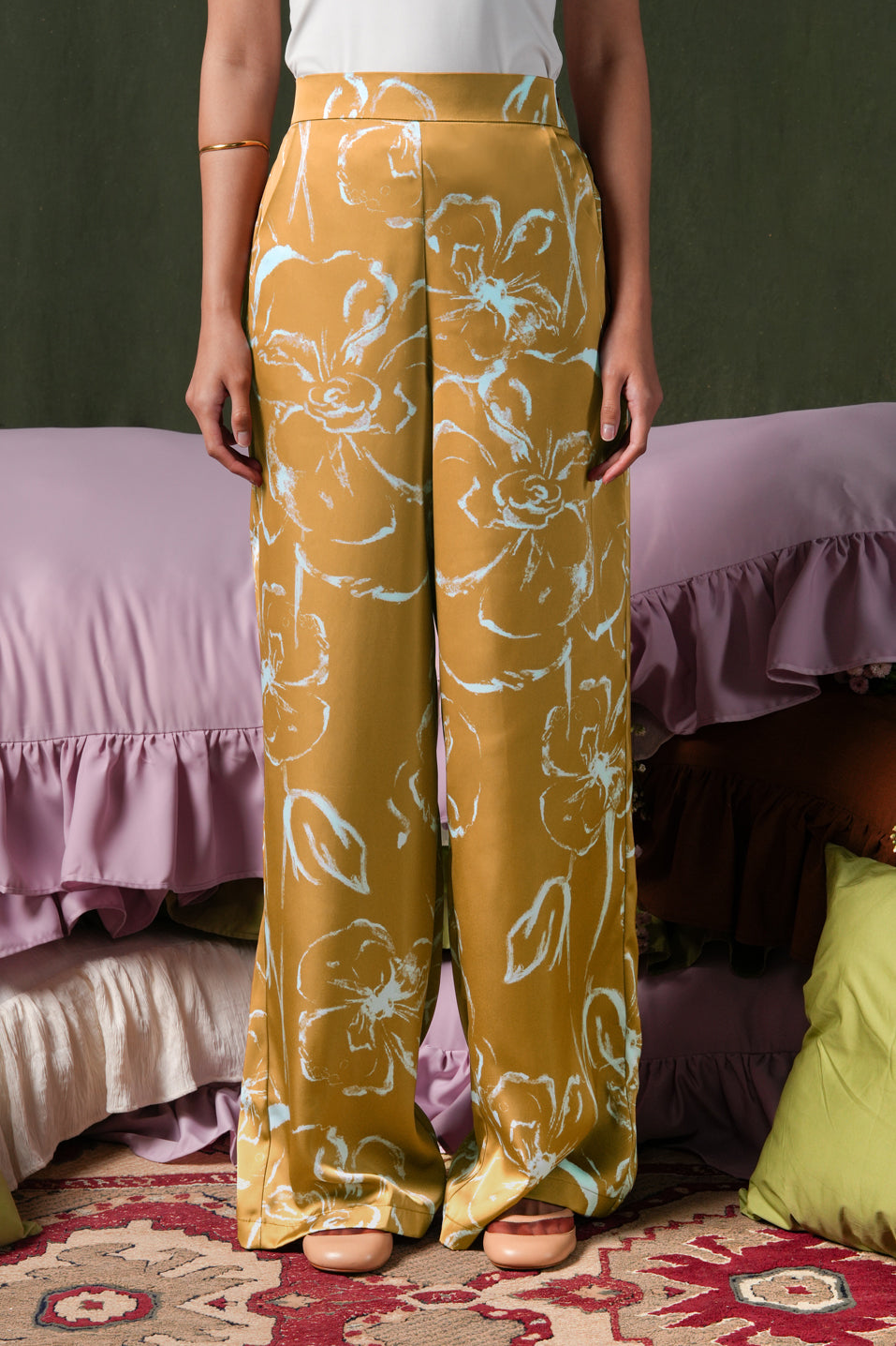 Fioren Satin Pants - Ochre
