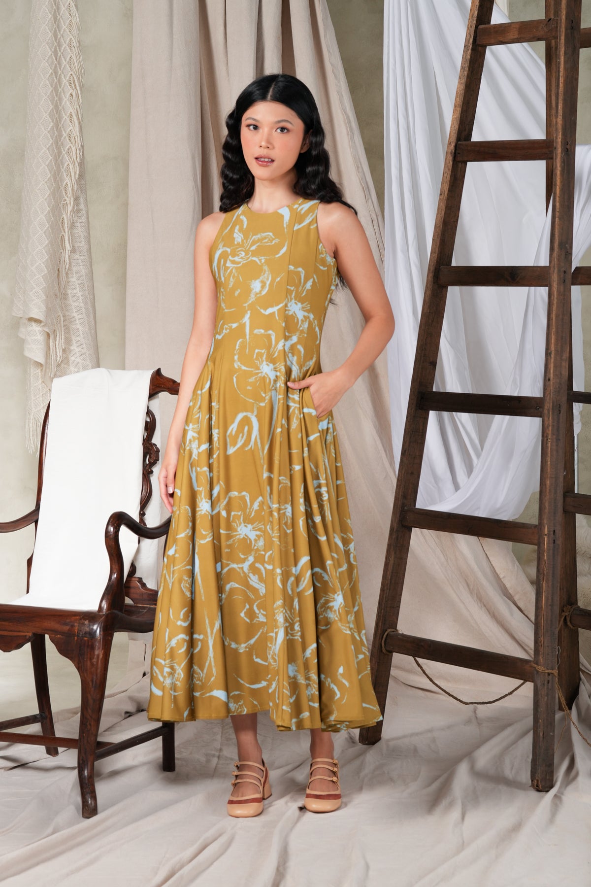 Fioren Sleeveless Dress - Ochre