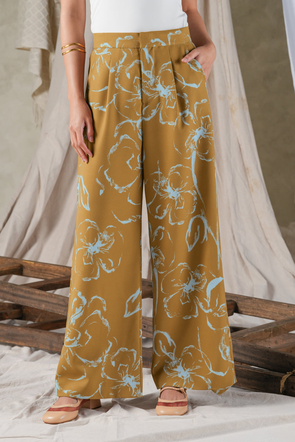 Fioren Wide-Leg Pants - Ochre