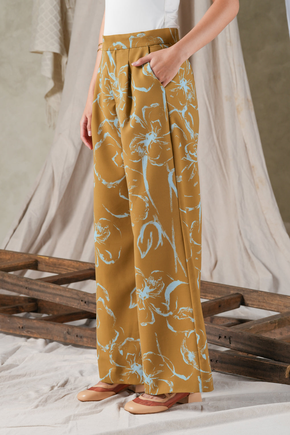 Fioren Wide-Leg Pants - Ochre