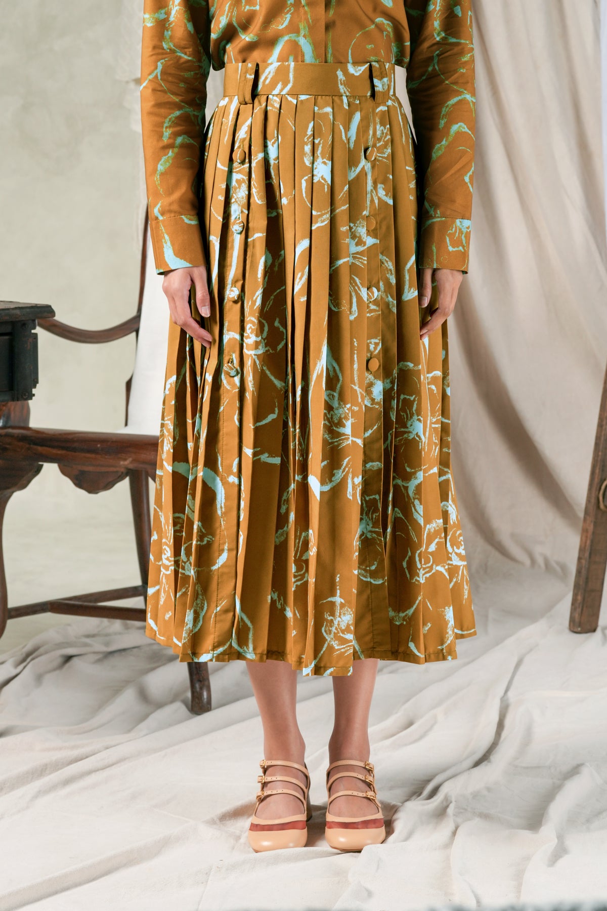 Fioren Pleated Skirt - Ochre