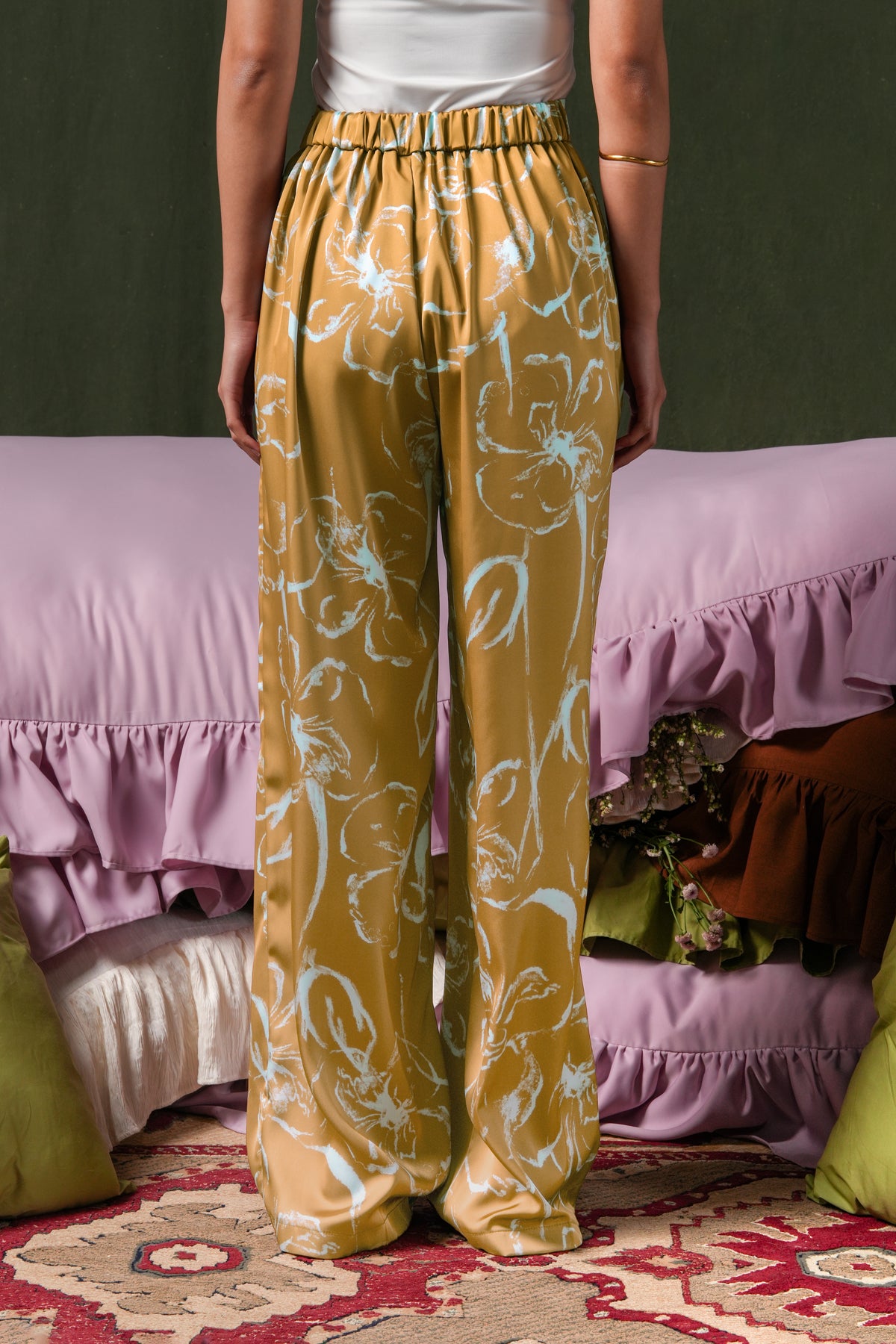 Fioren Satin Pants - Ochre