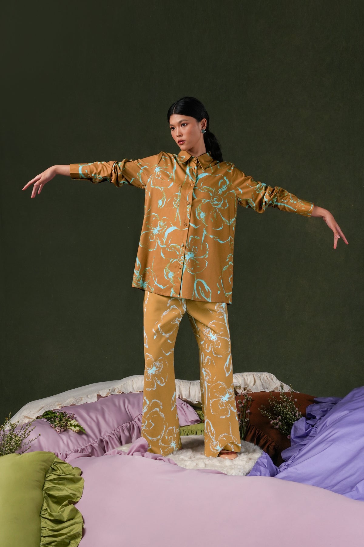 Fioren Satin Pants - Ochre