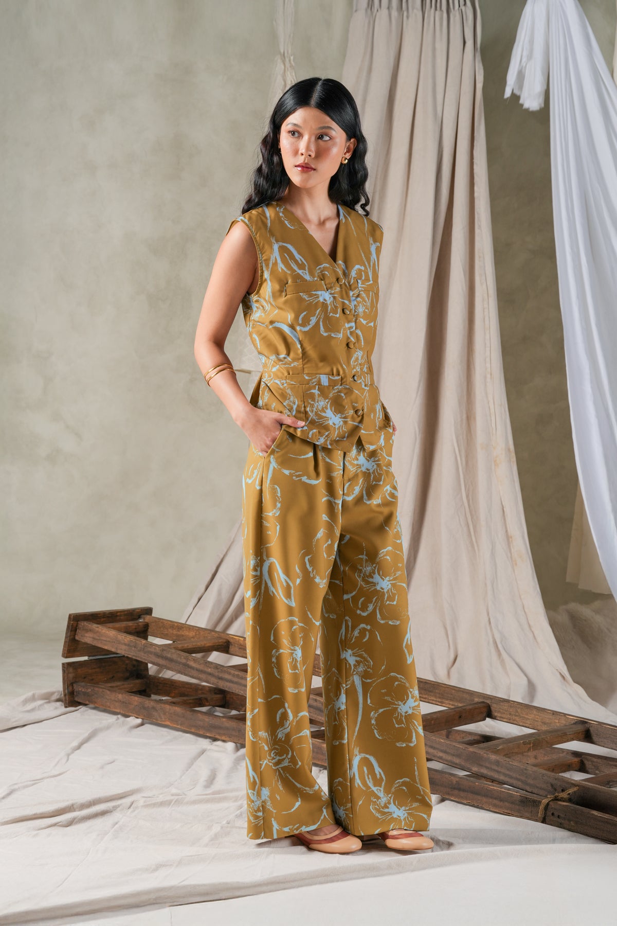 Fioren Wide-Leg Pants - Ochre