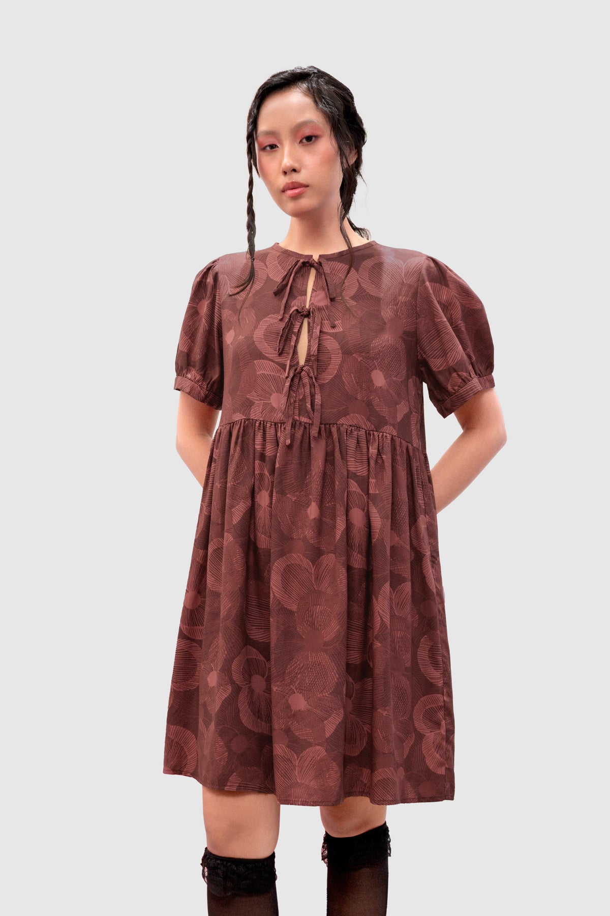 Haze Puffy Dress - Crimson