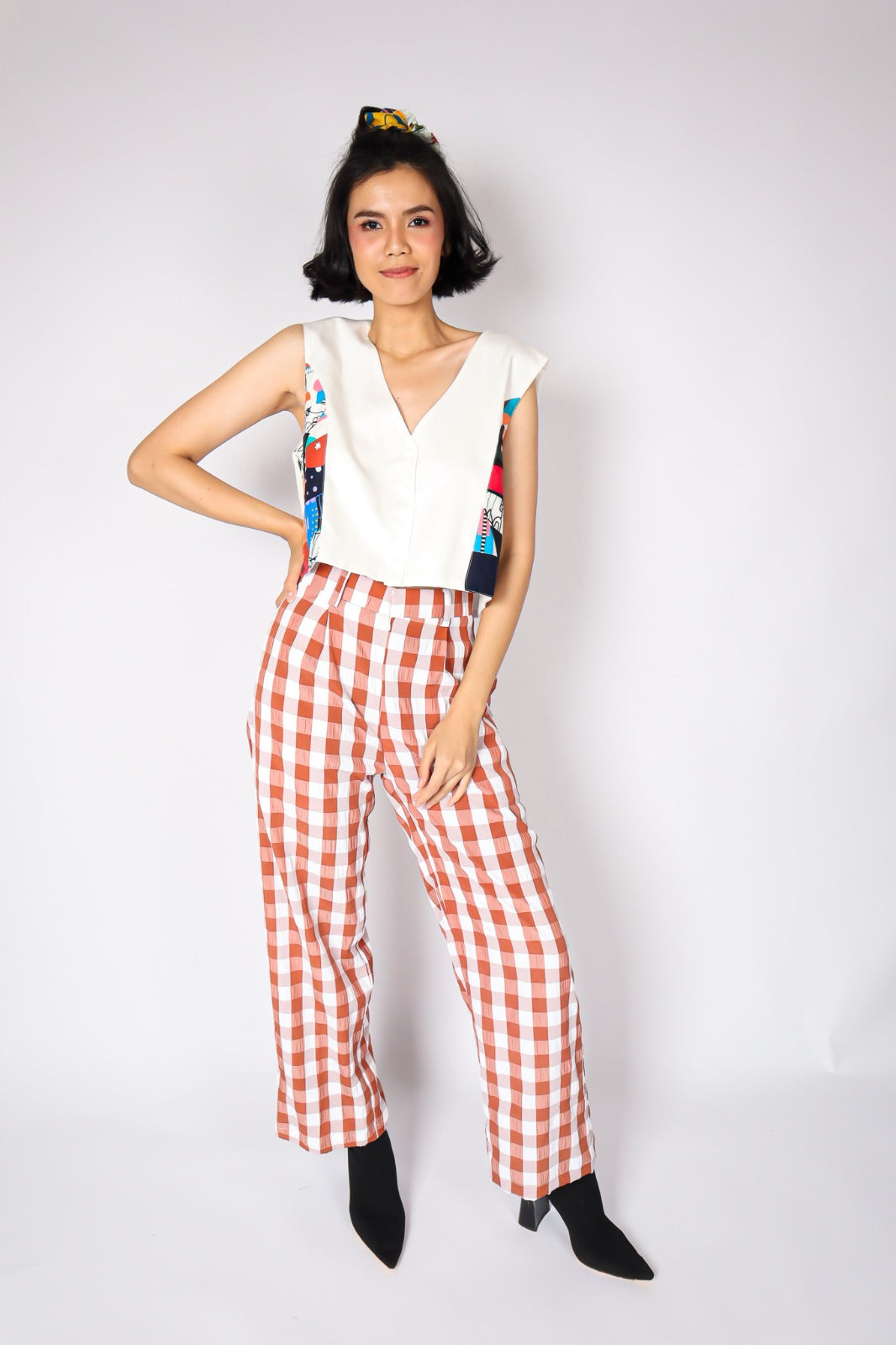 CHECKERED BROWN PALAZZO PANTS