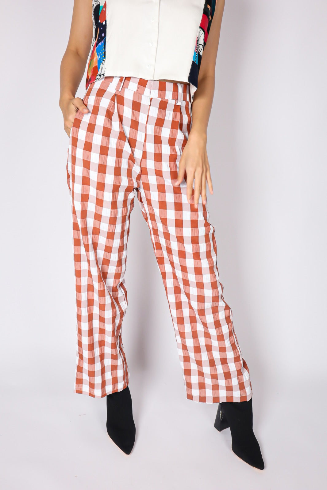 CHECKERED BROWN PALAZZO PANTS