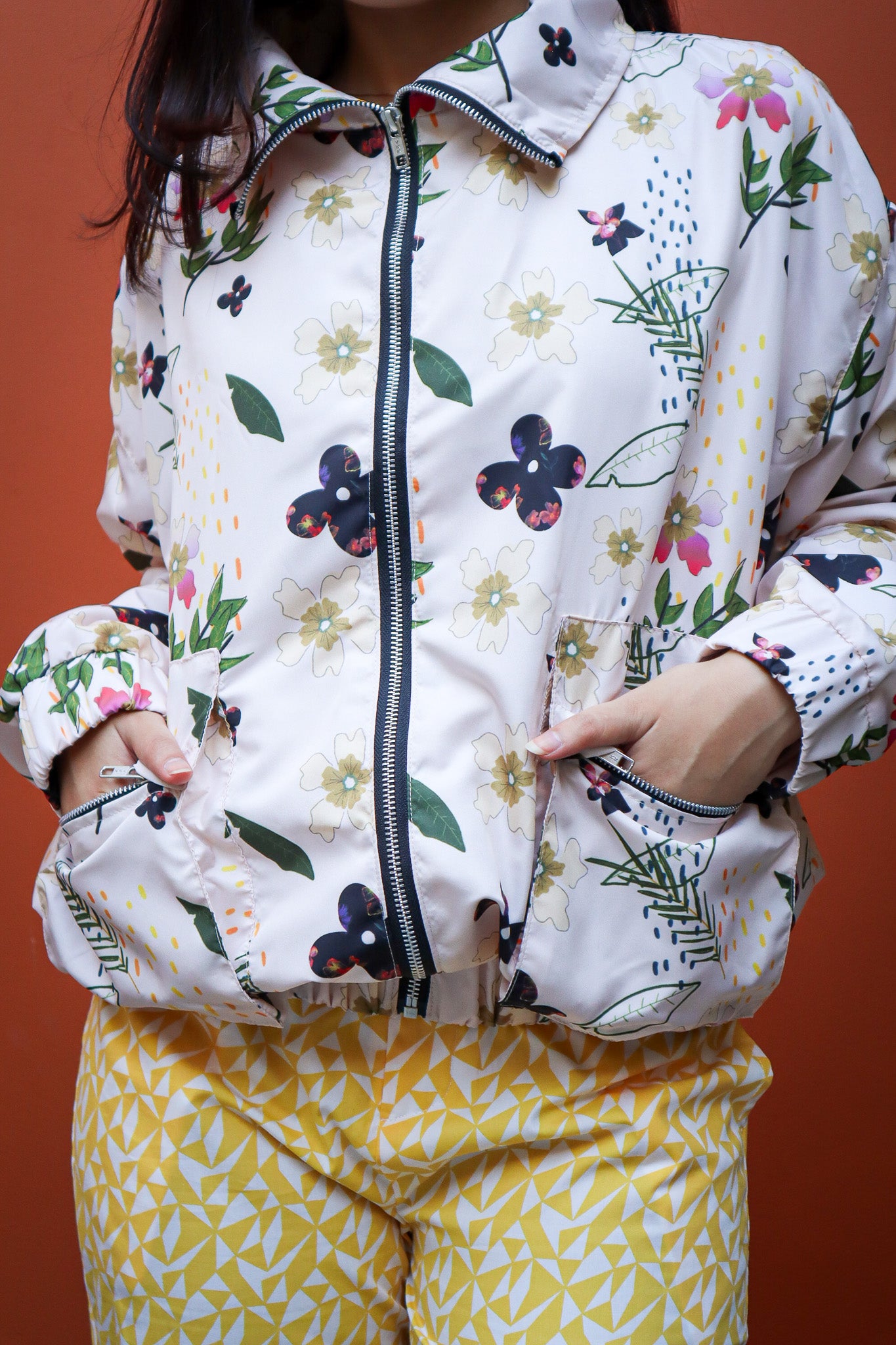 BW FLOWER NYLON BOMBER JACKET