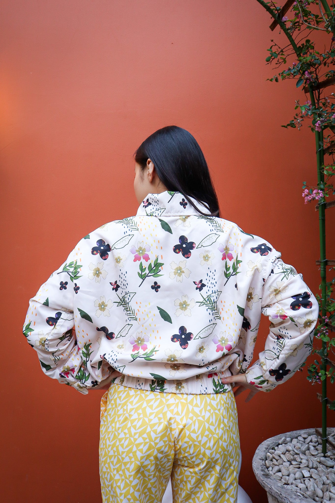 BW FLOWER NYLON BOMBER JACKET