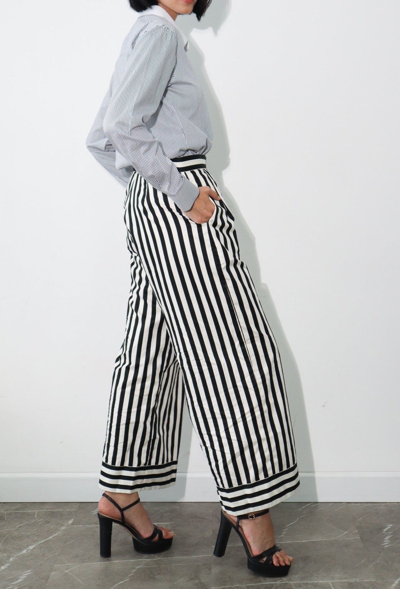 BASIC STRIPES PALAZZO PANTS IN BLACK