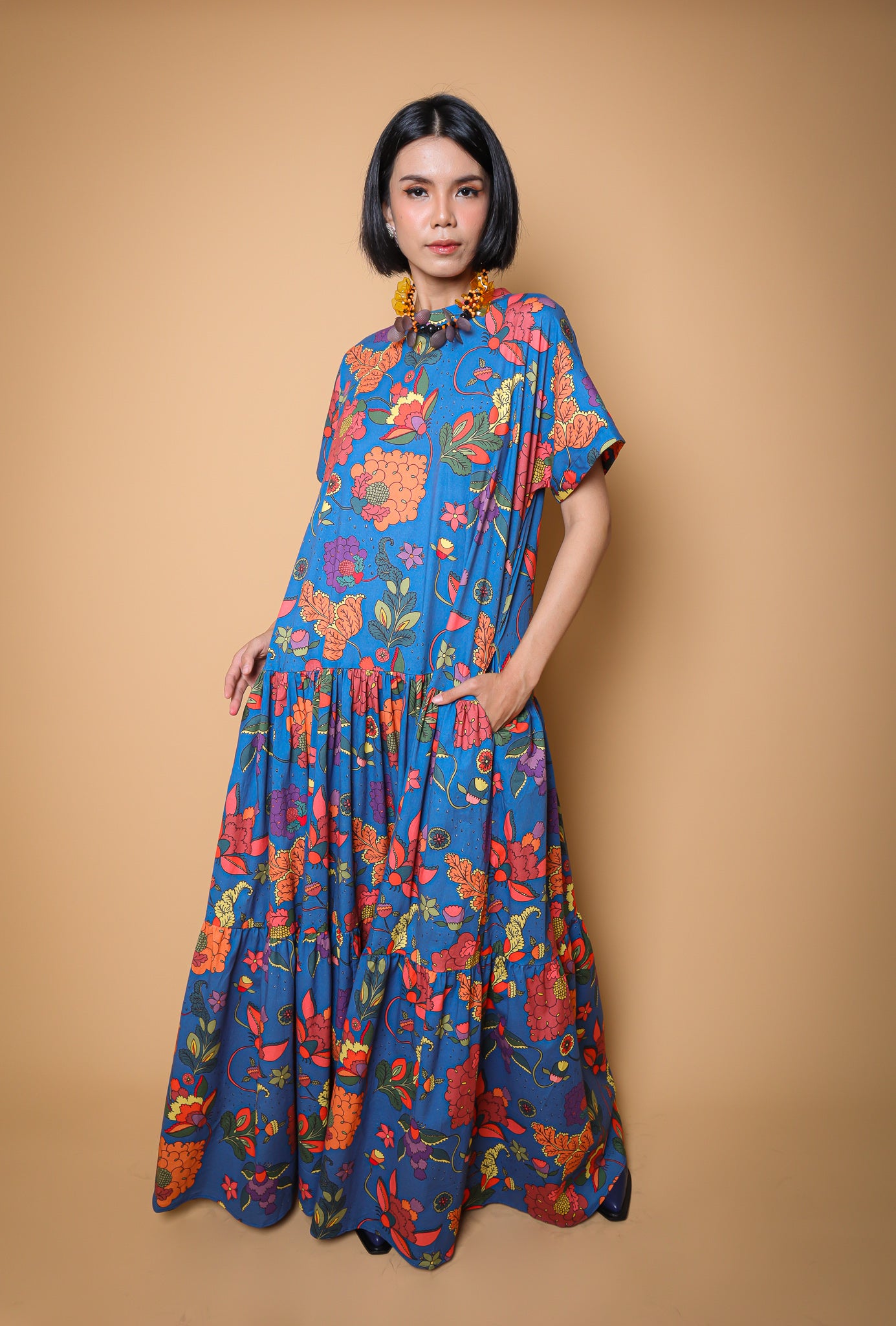 FLORAL BLUE LONG DRESS