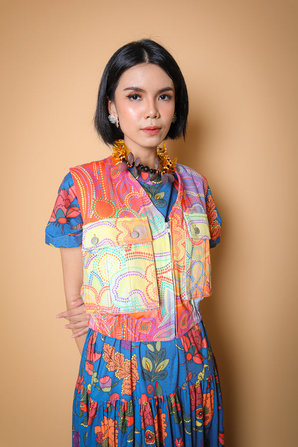 AURORA COLORFUL DENIM CROP VEST