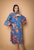 FLORAL BLUE BALLOON SLEEVES DRESS