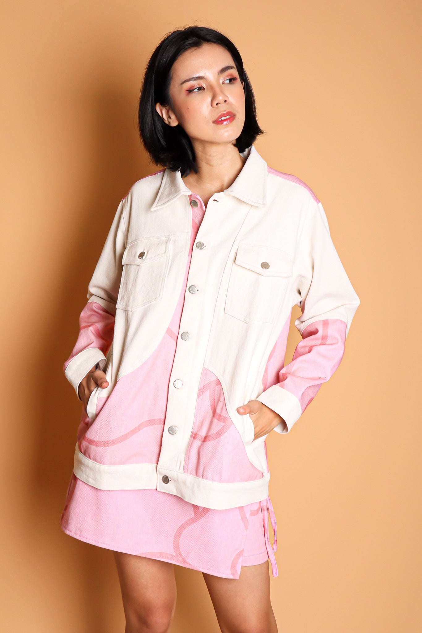 CALLA X ADINIA MIX DENIM JACKET IN PINK