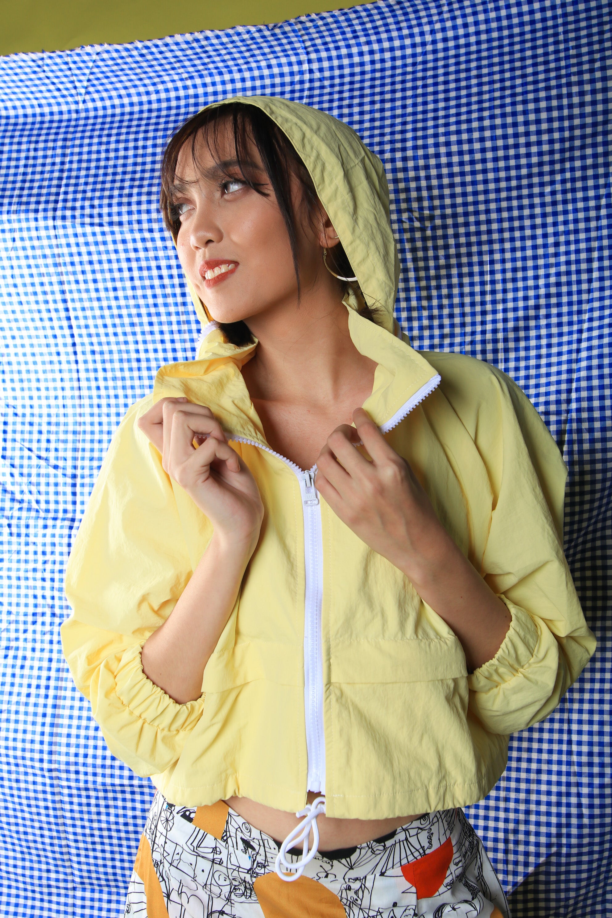 BASIC YELLOW NYLON CROP JACKET