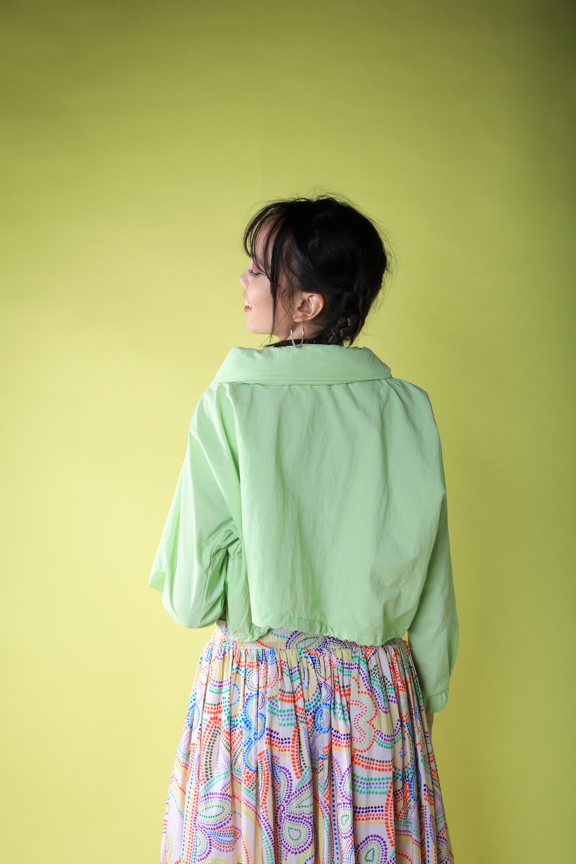 BASIC LIME NYLON CROP JACKET