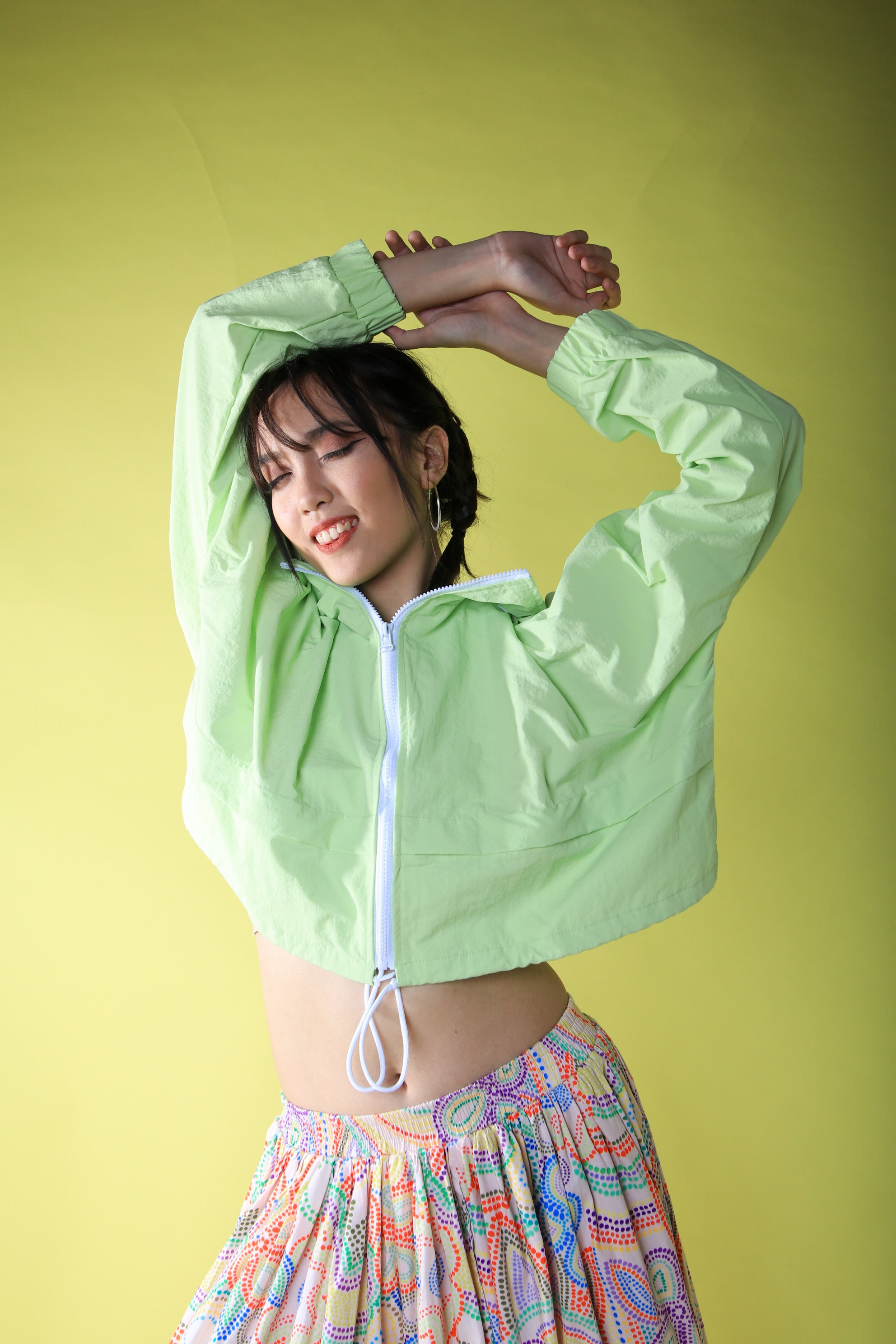 BASIC LIME NYLON CROP JACKET