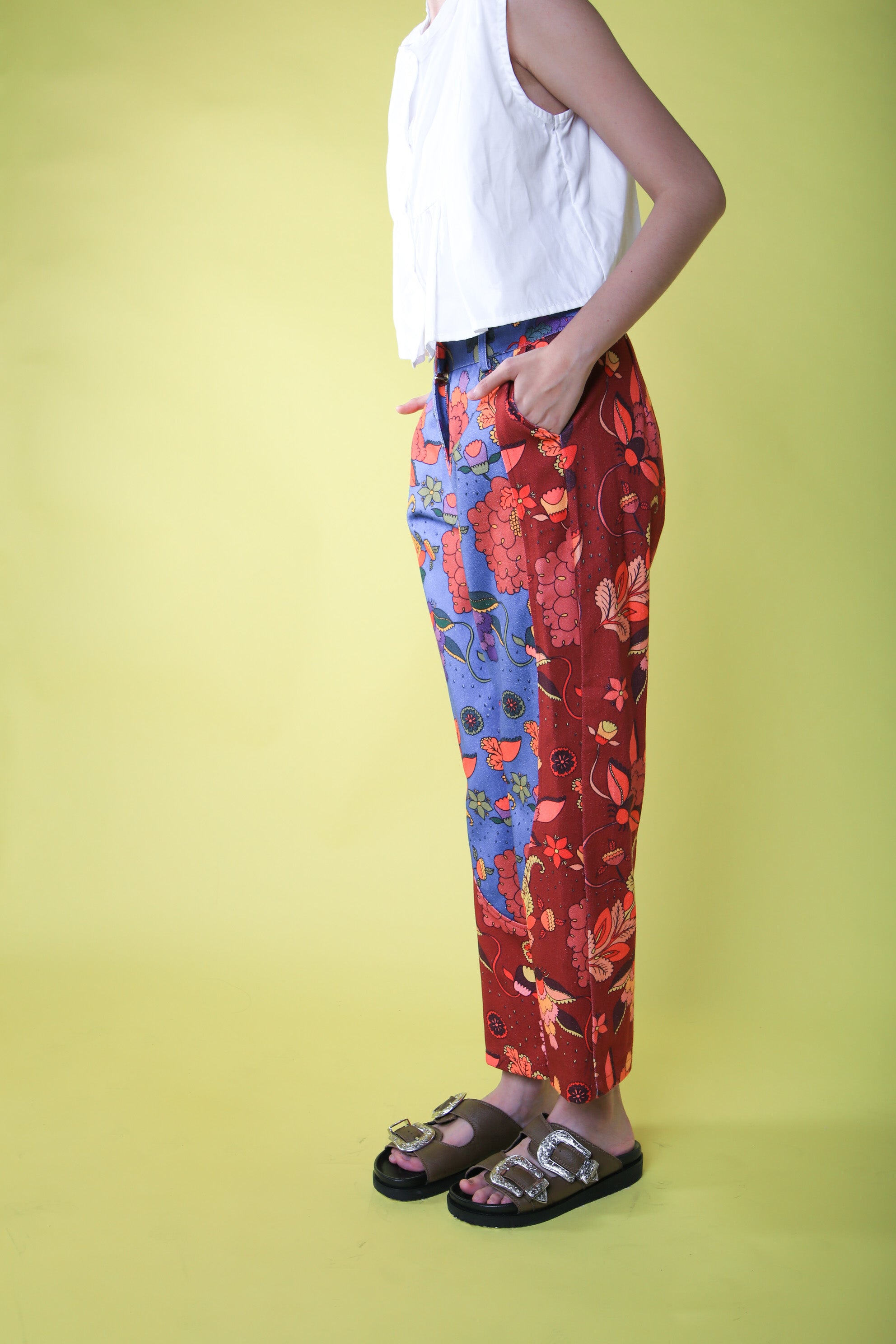 FLORAL MIX DENIM PANTS