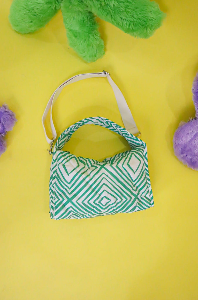 CALLA X OLAHARIKA STRIPES NYLON QUILTED PUFF SHOULDER BAG