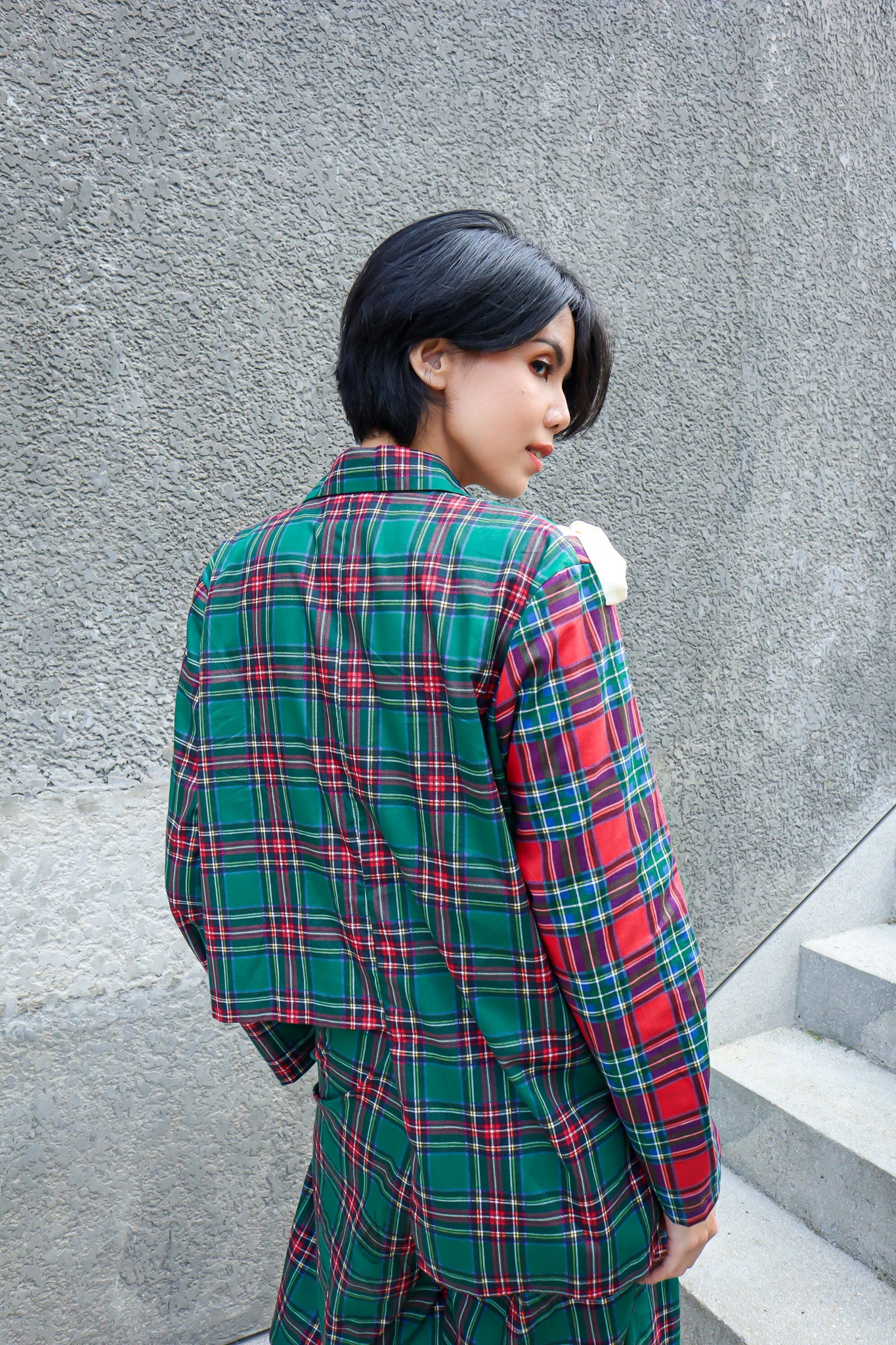 BASIC MIX TARTAN RIBBON BLAZER