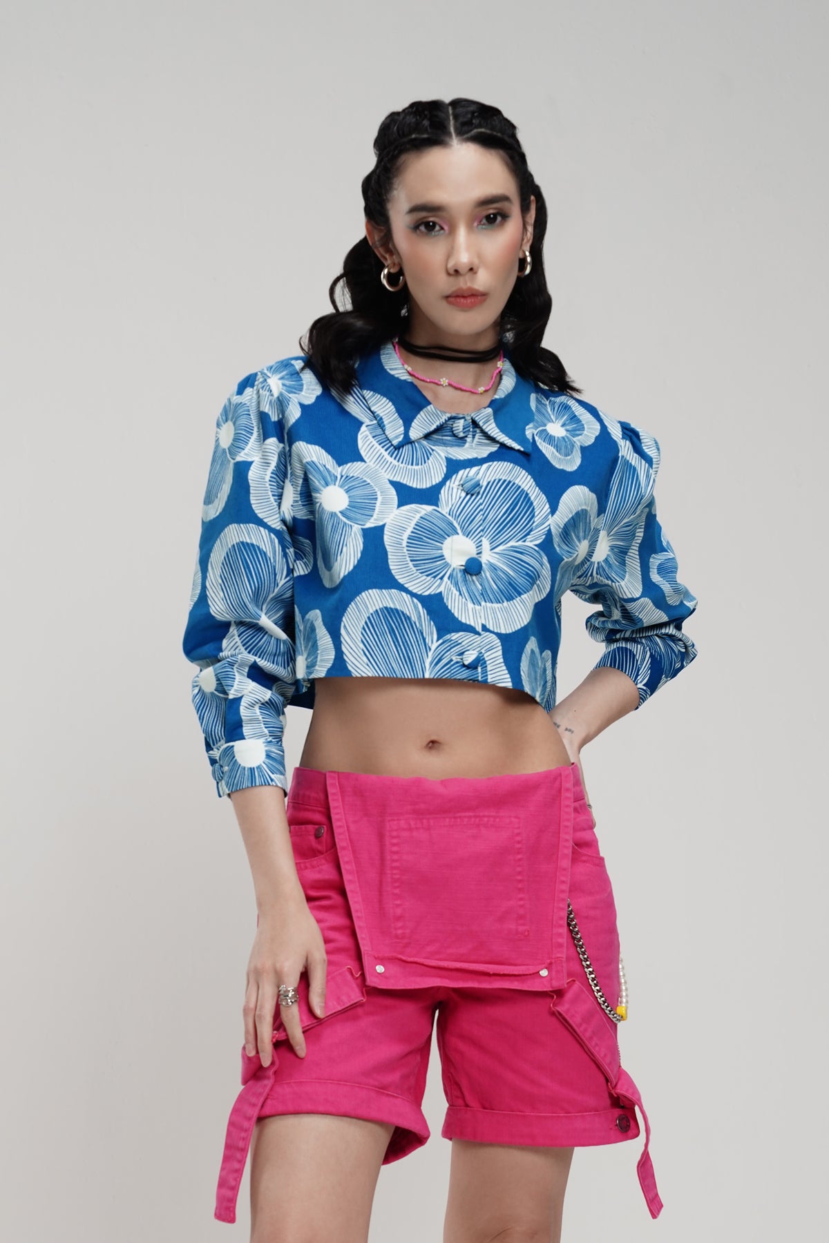 Karmen Corduroy Crop Jacket - Blue
