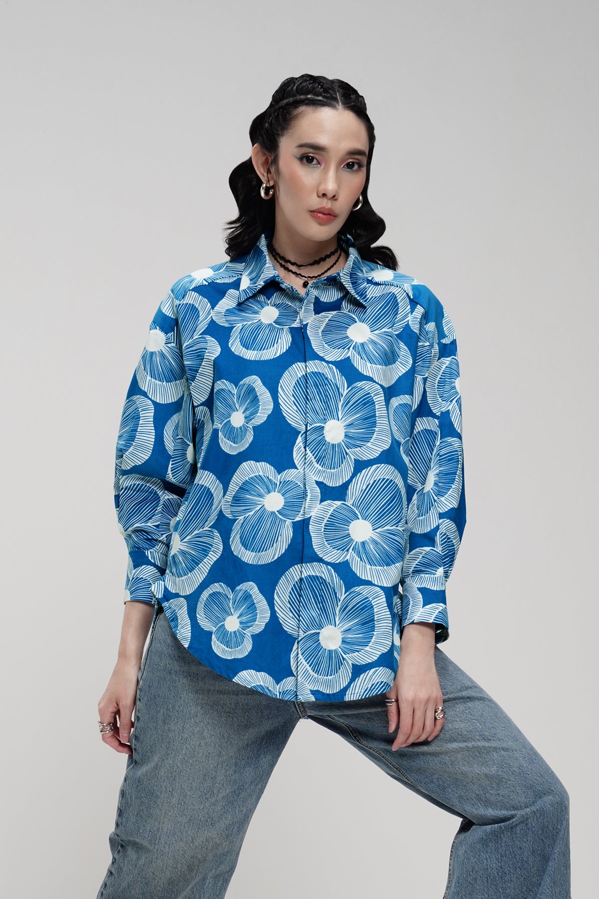 Karmen Corduroy Long Shirt - Blue