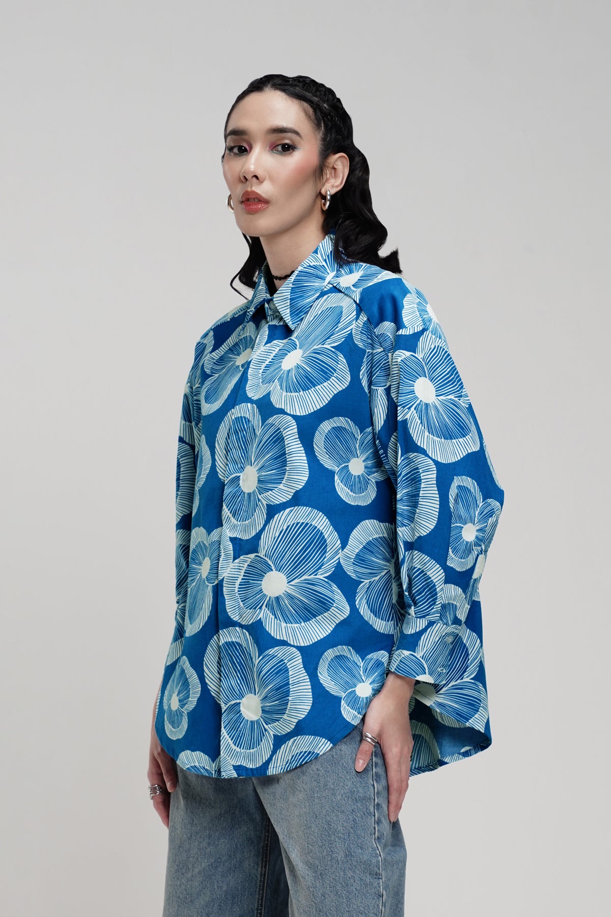 Karmen Corduroy Long Shirt - Blue